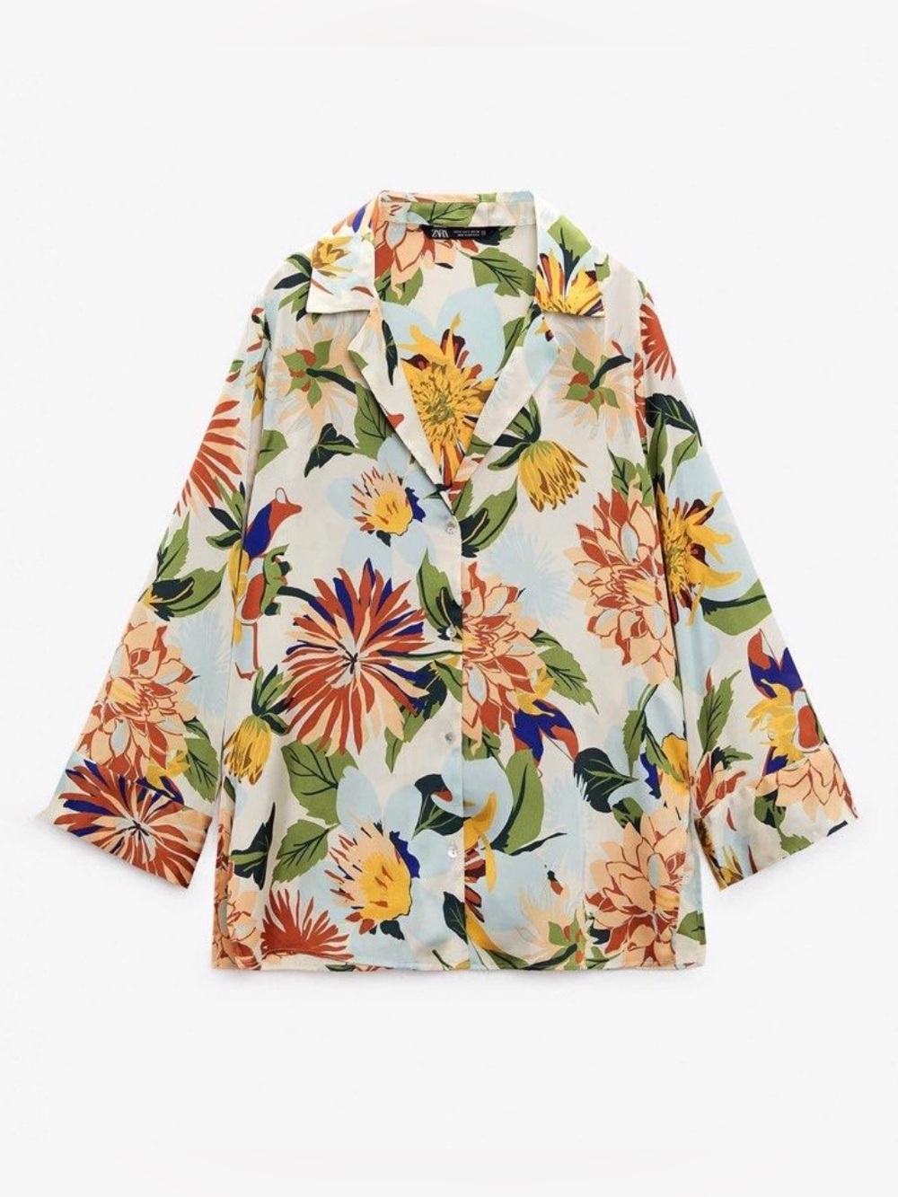 Zara Floral Tropical Buttoned Colourful Patterned V Neck Blouse Size Small